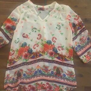 Isle by Melis Kozan Tunic Dress Sheer size medium floral flower print
